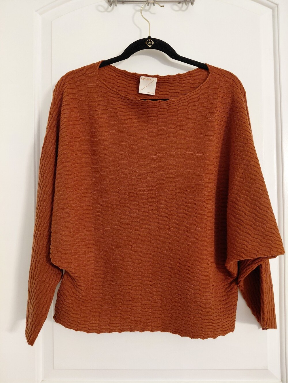 Kerisma Ryu Knit Sweater Textured Dolman Sleeve Brick Rust M/L